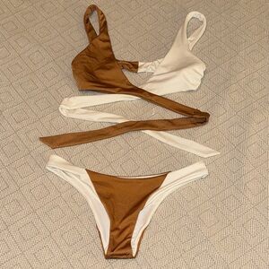 Tori Praver Brown & White Two-Tone Wrap Bikini - Women Swim ✨Brand New✨